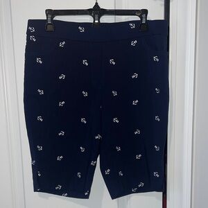Alfred Dunner 12P Petite Navy Blue Anchor Print Women's Shorts ⚓️ Nautical